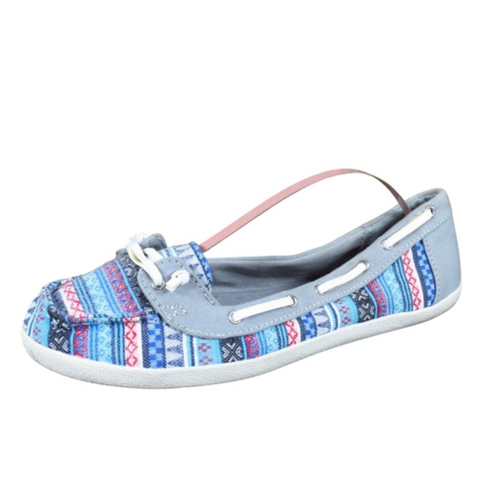 Arizona Jean Co Harbor Women's 8 Gray Blue Canvas Boat Shoes Casual Comfort Flat